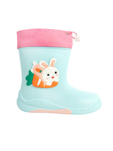 Sky Blue Rubber Bunny Applique Detailed Lace-Up Rain Boots For Kids-Unisex (TC-97-300-SBLU)