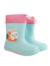 Sky Blue Rubber Bunny Applique Detailed Lace-Up Rain Boots For Kids-Unisex (TC-97-300-SBLU)