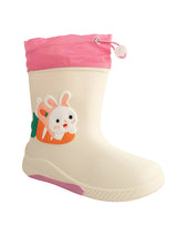 White Rubber Bunny Applique Detailed Lace-Up Rain Boots For Kids-Unisex (TC-97-300-WHT)