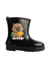 Black Rubber Bear Applique Detailed Slip-On Rain Boots For Kids-Unisex (TC-97-899-BLK)