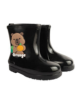 Black Rubber Bear Applique Detailed Slip-On Rain Boots For Kids-Unisex (TC-97-899-BLK)
