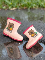 Pink Rubber Bear Applique Detailed Slip-On Rain Boots For Kids-Unisex (TC-97-899-PNK)