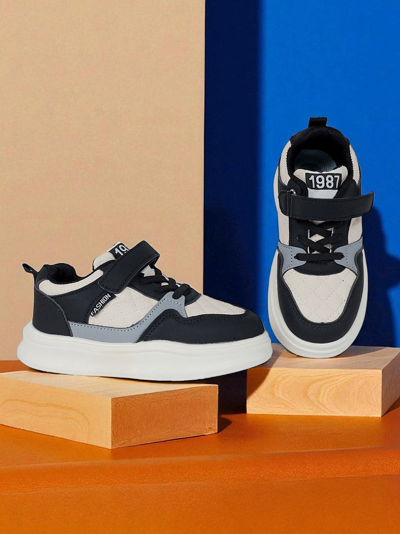 Black Synthetic Leather Velcro Sneakers For Kids-Unisex (TC-A12-B-BLK)