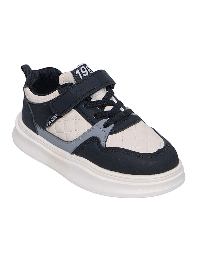 Black Synthetic Leather Velcro Sneakers For Kids-Unisex (TC-A12-B-BLK)