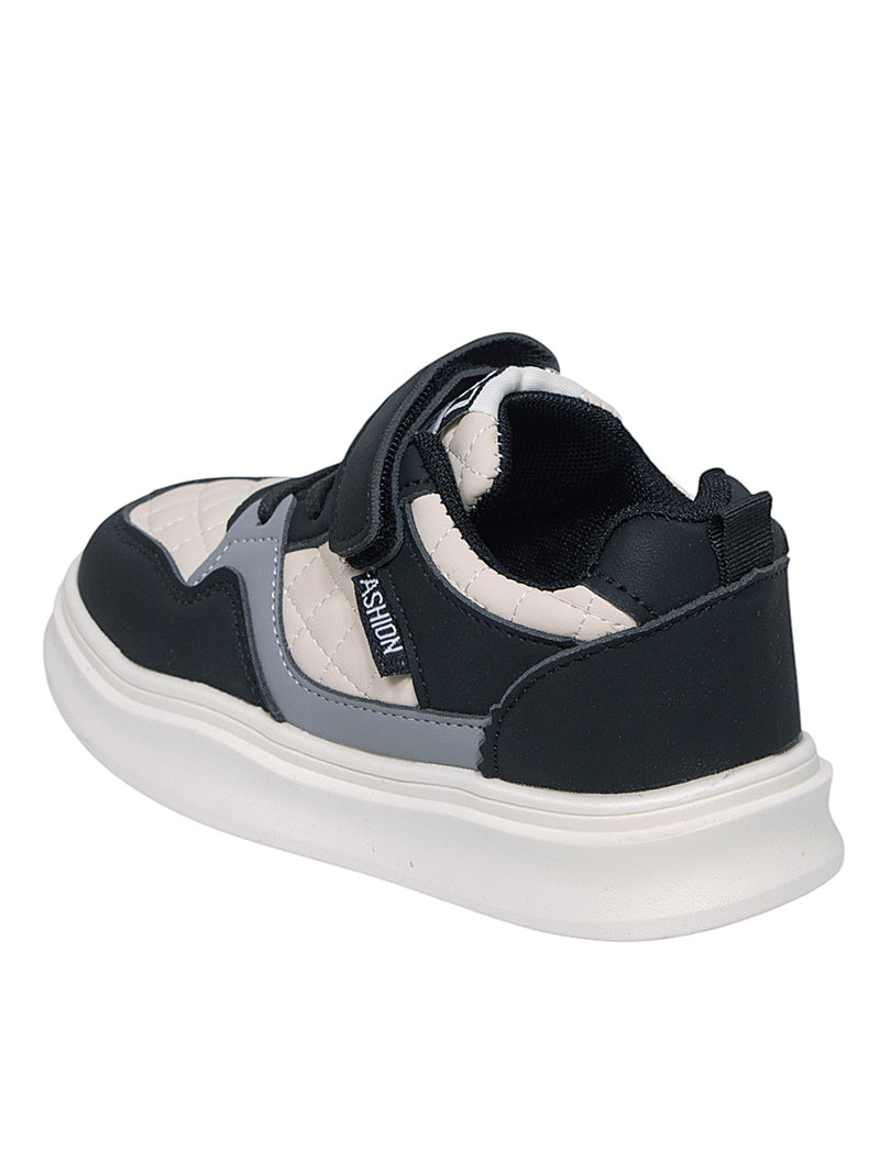 Black Synthetic Leather Velcro Sneakers For Kids-Unisex (TC-A12-B-BLK)