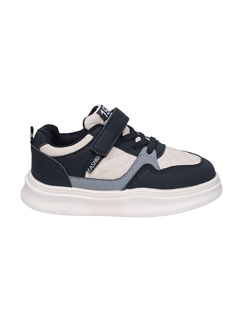Black Synthetic Leather Velcro Sneakers For Kids-Unisex (TC-A12-B-BLK)