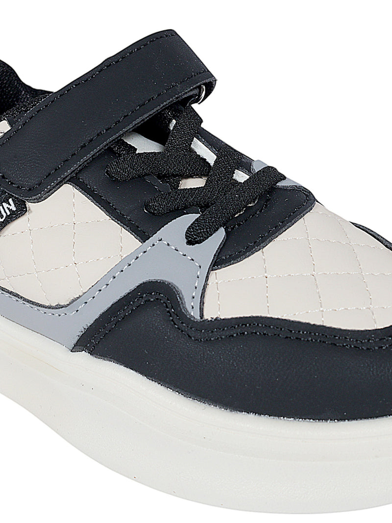 Black Synthetic Leather Velcro Sneakers For Kids-Unisex (TC-A12-B-BLK)