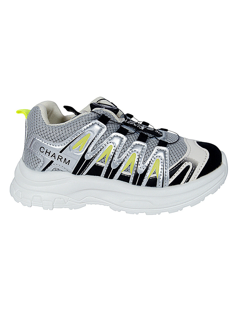 Grey Black Mesh Speed Laces Sneakers For Kids-Unisex (TC-A219-B-GRYBLK)