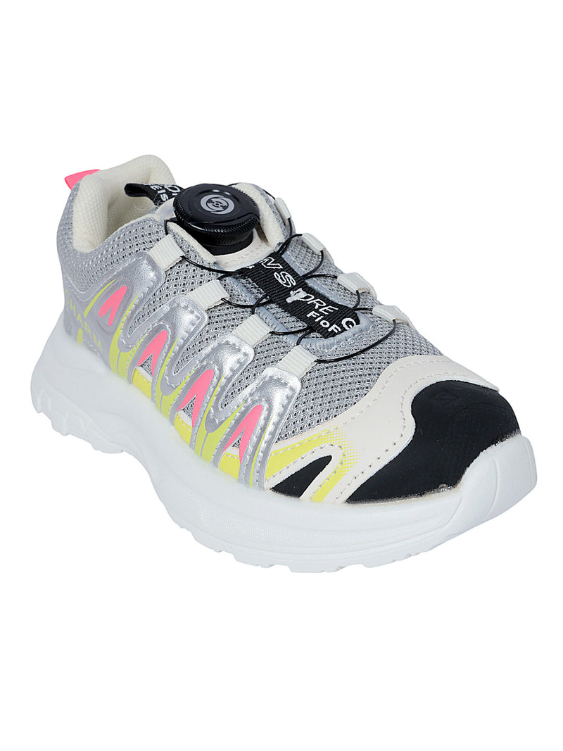 Grey Pink Mesh Speed Laces Sneakers For Kids-Unisex (TC-A219-B-GRYPNK)