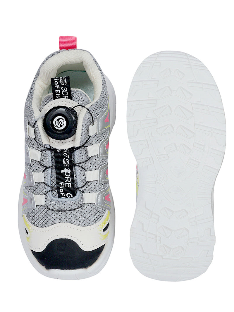 Grey Pink Mesh Speed Laces Sneakers For Kids-Unisex (TC-A219-B-GRYPNK)
