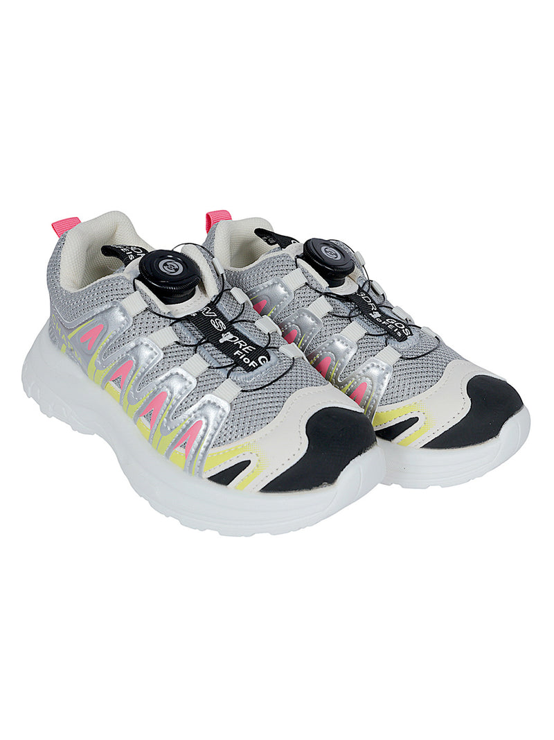 Grey Pink Mesh Speed Laces Sneakers For Kids-Unisex (TC-A219-B-GRYPNK)