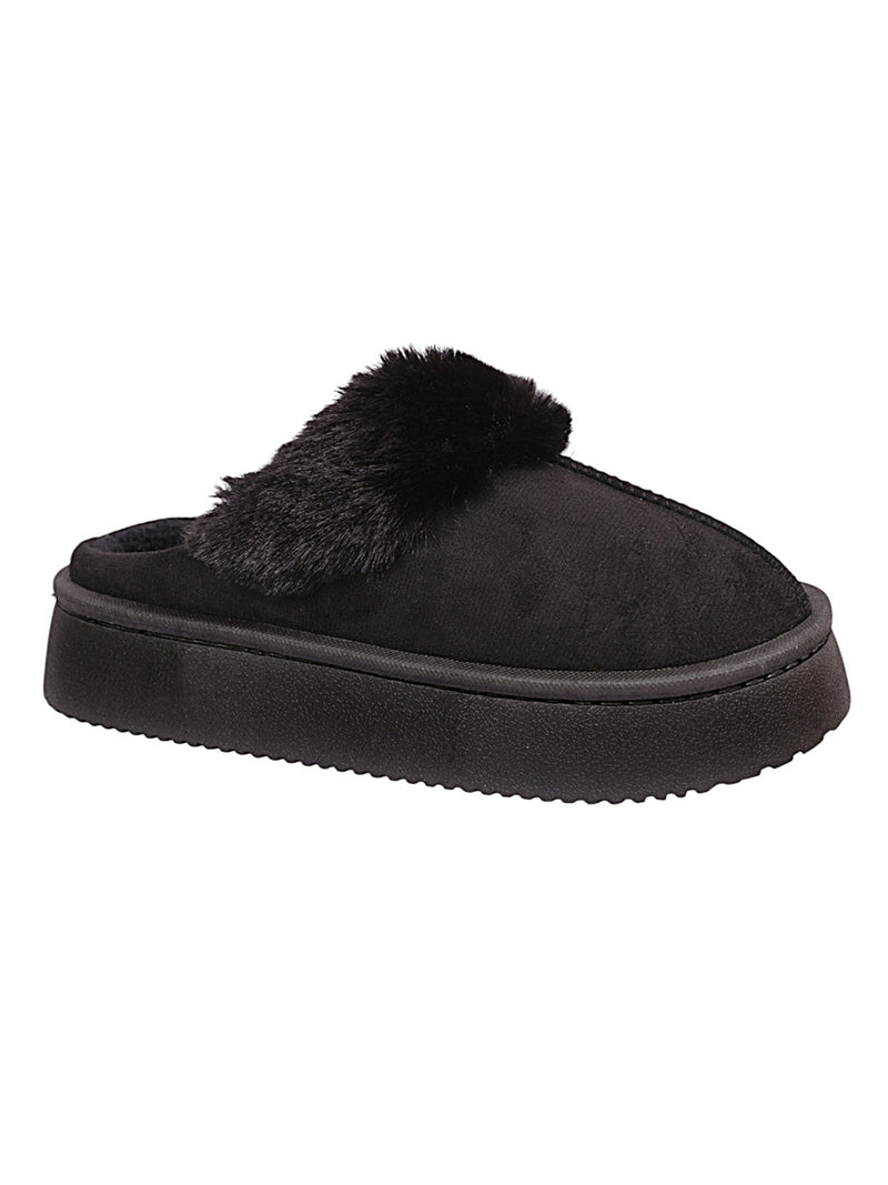 Black Suede Winter Warm Flatform Flats (TC-AM02-1755-BLK)