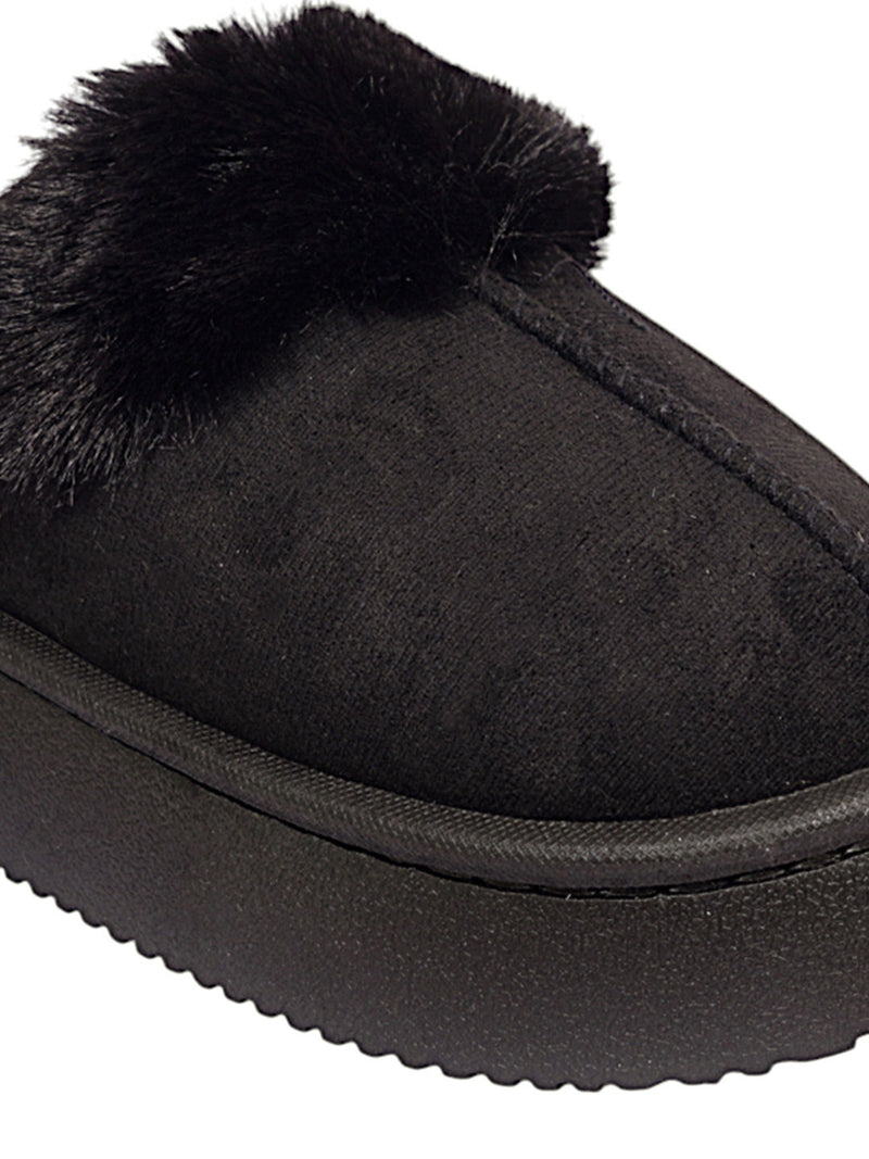 Black Suede Winter Warm Flatform Flats (TC-AM02-1755-BLK)