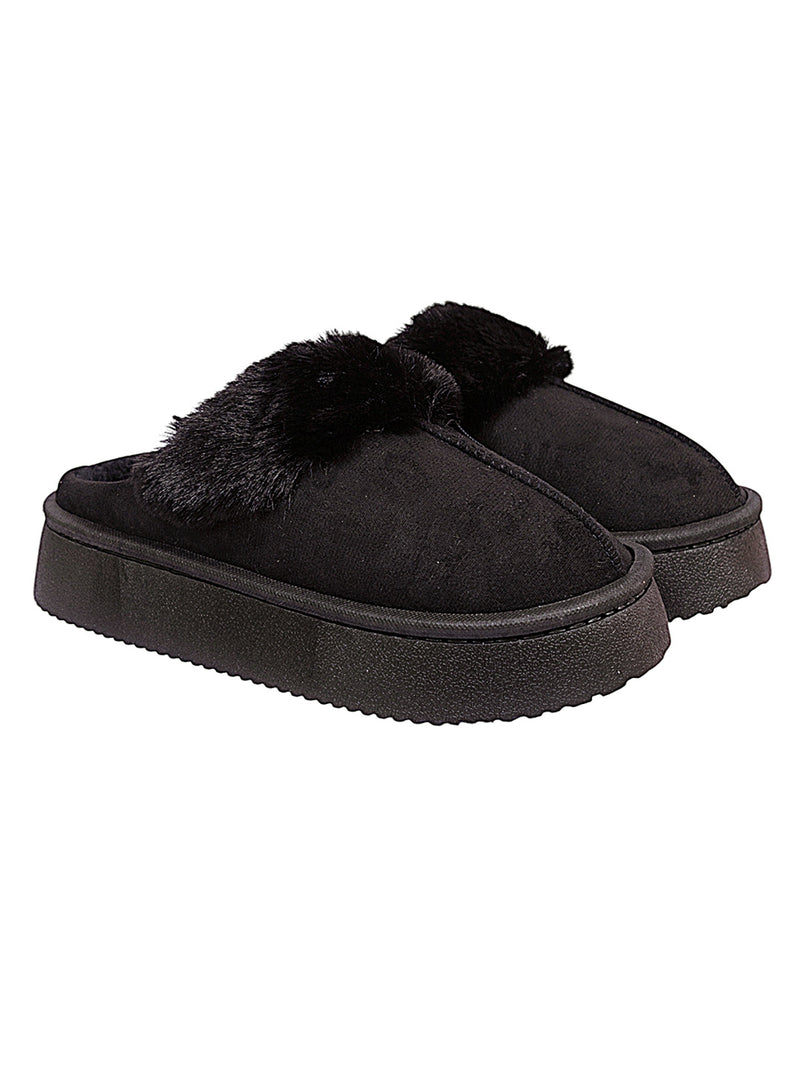 Black Suede Winter Warm Flatform Flats (TC-AM02-1755-BLK)