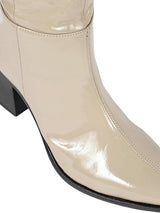 Beige Patent Leather Ruched Design Block Heel Long Boot (TC-AVI-01-BEIG)
