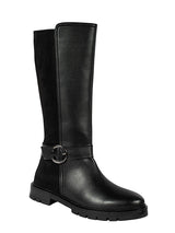 Black Synthetic Leather Side Buckle Block Heel Long Boot (TC-AVI-02-BLK)