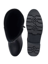 Black Synthetic Leather Side Buckle Block Heel Long Boot (TC-AVI-02-BLK)