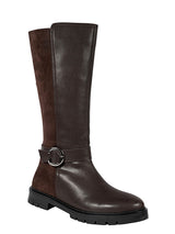Brown Synthetic Leather Side Buckle Block Heel Long Boot (TC-AVI-02-BRO)