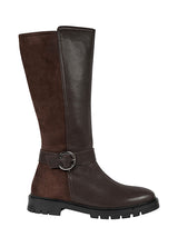 Brown Synthetic Leather Side Buckle Block Heel Long Boot (TC-AVI-02-BRO)