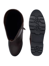 Brown Synthetic Leather Side Buckle Block Heel Long Boot (TC-AVI-02-BRO)