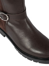 Brown Synthetic Leather Side Buckle Block Heel Long Boot (TC-AVI-02-BRO)