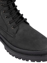 Black Synthetic Leather Lace-Up Block Heel Ankle Boot (TC-AVI-03-BLK)
