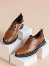 Tan Synthetic Leather Round Toe Lace Up Brogues Shoes For Men (TC-AVI-05-TAN)