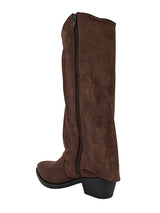 Brown Suede Layered Fringe Detailing Block Heel Long Boot (TC-AVI-06-BRO)