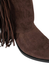 Brown Suede Layered Fringe Detailing Block Heel Long Boot (TC-AVI-06-BRO)