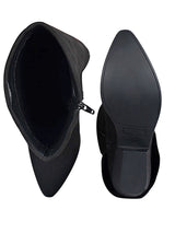 Black Suede Fold Over Block Heel Long Boot (TC-AVI-07-BLK)