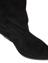 Black Suede Fold Over Block Heel Long Boot (TC-AVI-07-BLK)