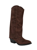 Brown Suede Fold Over Block Heel Long Boot (TC-AVI-07-BRO)