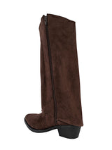 Brown Suede Fold Over Block Heel Long Boot (TC-AVI-07-BRO)
