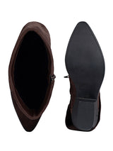 Brown Suede Fold Over Block Heel Long Boot (TC-AVI-07-BRO)