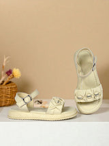 Beige Green Synthetic Leather Buckle Sandals For Kids-Girls (TC-B08-BEIGRN)