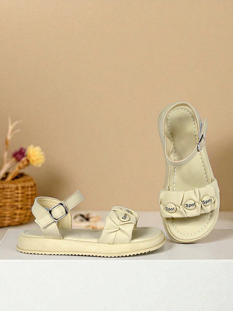 Beige Green Synthetic Leather Buckle Sandals For Kids-Girls (TC-B08-BEIGRN)