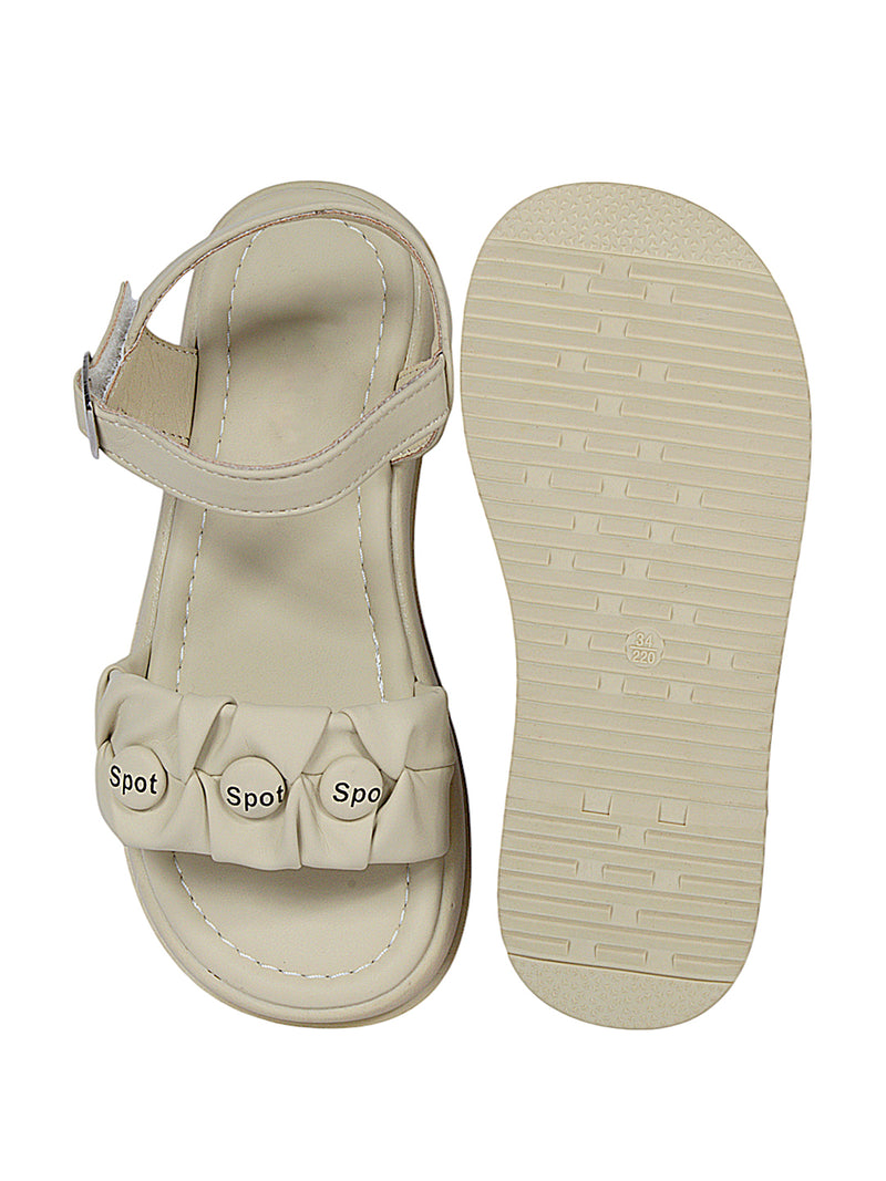 Beige Green Synthetic Leather Buckle Sandals For Kids-Girls (TC-B08-BEIGRN)