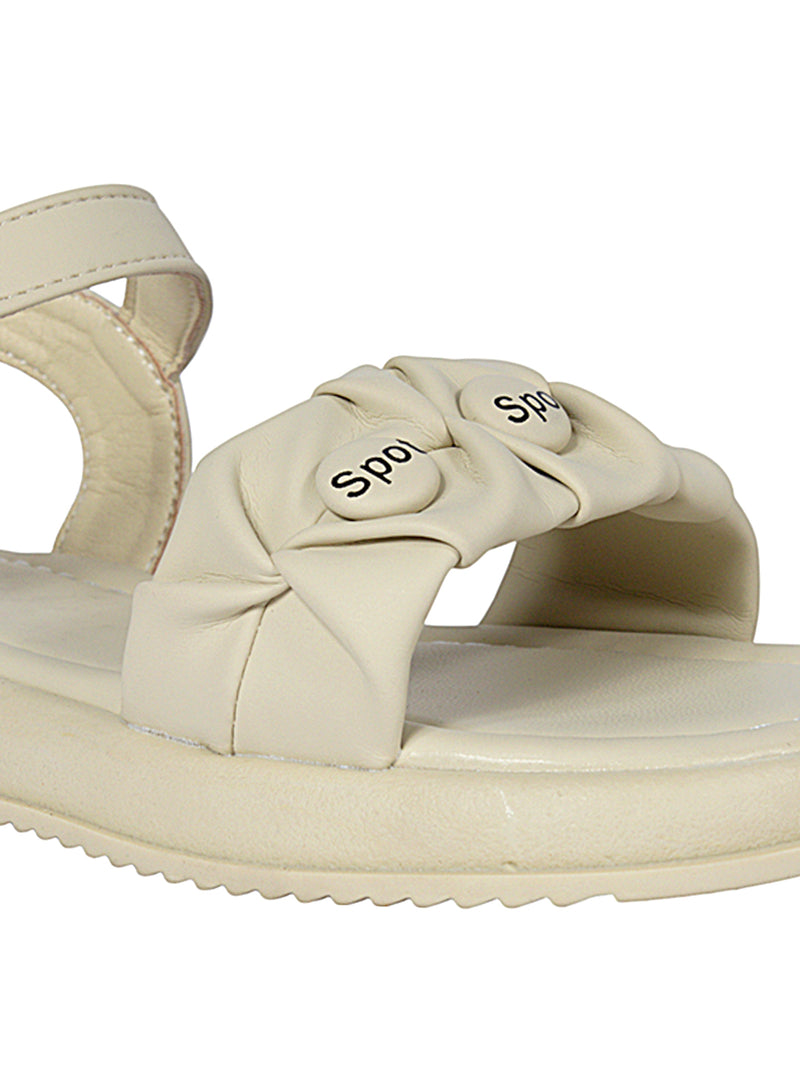 Beige Green Synthetic Leather Buckle Sandals For Kids-Girls (TC-B08-BEIGRN)