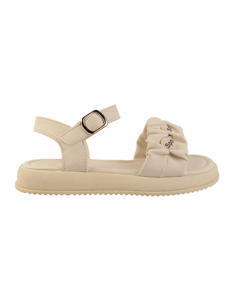 Beige Synthetic Leather Buckle Sandals For Kids-Girls (TC-B08-BEIG)