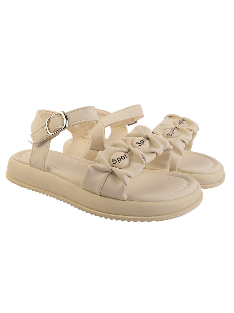 Beige Synthetic Leather Buckle Sandals For Kids-Girls (TC-B08-BEIG)