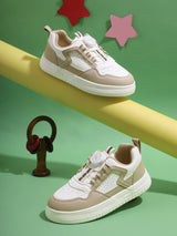White Beige PU Rotating Button Sneakers For Kids-Unisex (TC-B517-WHTBEIG)