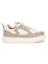 White Beige PU Rotating Button Sneakers For Kids-Unisex (TC-B517-WHTBEIG)