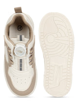 White Beige PU Rotating Button Sneakers For Kids-Unisex (TC-B517-WHTBEIG)