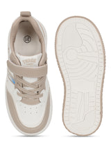 White Beige PU Velcro Sneakers For Kids-Unisex (TC-B519-WHTBEIG)