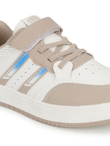 White Beige PU Velcro Sneakers For Kids-Unisex (TC-B519-WHTBEIG)