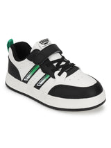 White Black PU Velcro Sneakers For Kids-Unisex (TC-B519-WHTBLK)