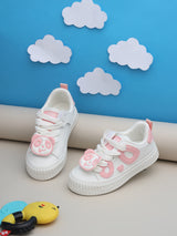 White Pink PU Lace-Up Sneakers For Kids-Unisex (TC-B537-WHTPNK)