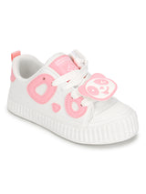 White Pink PU Lace-Up Sneakers For Kids-Unisex (TC-B537-WHTPNK)