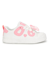 White Pink PU Lace-Up Sneakers For Kids-Unisex (TC-B537-WHTPNK)