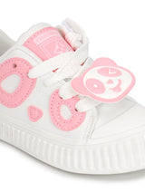 White Pink PU Lace-Up Sneakers For Kids-Unisex (TC-B537-WHTPNK)